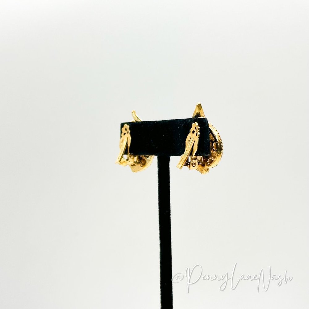 Lisner Lyra Rich Gold with Blue Rhinestones Stud Earrings - Picture 4 of 7